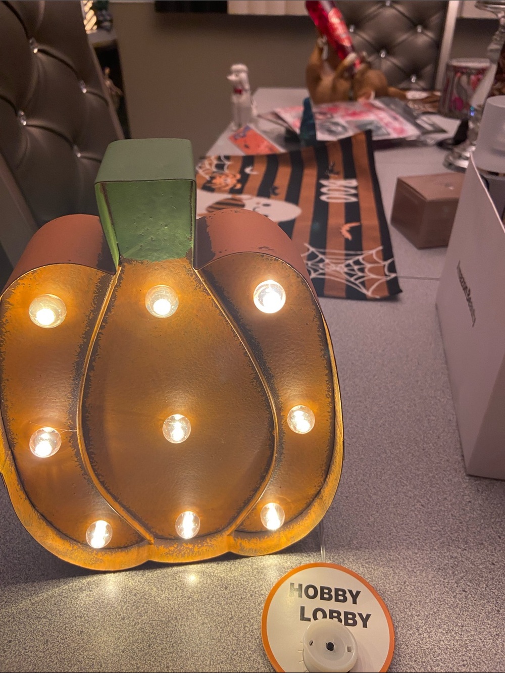 Hobby Lobby Lighted Pumpkin Lantern - Orange and Green
